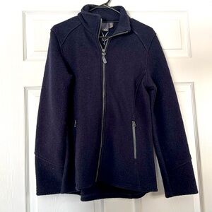 Ibex Women's medium wool zip up Jacket In navy blue